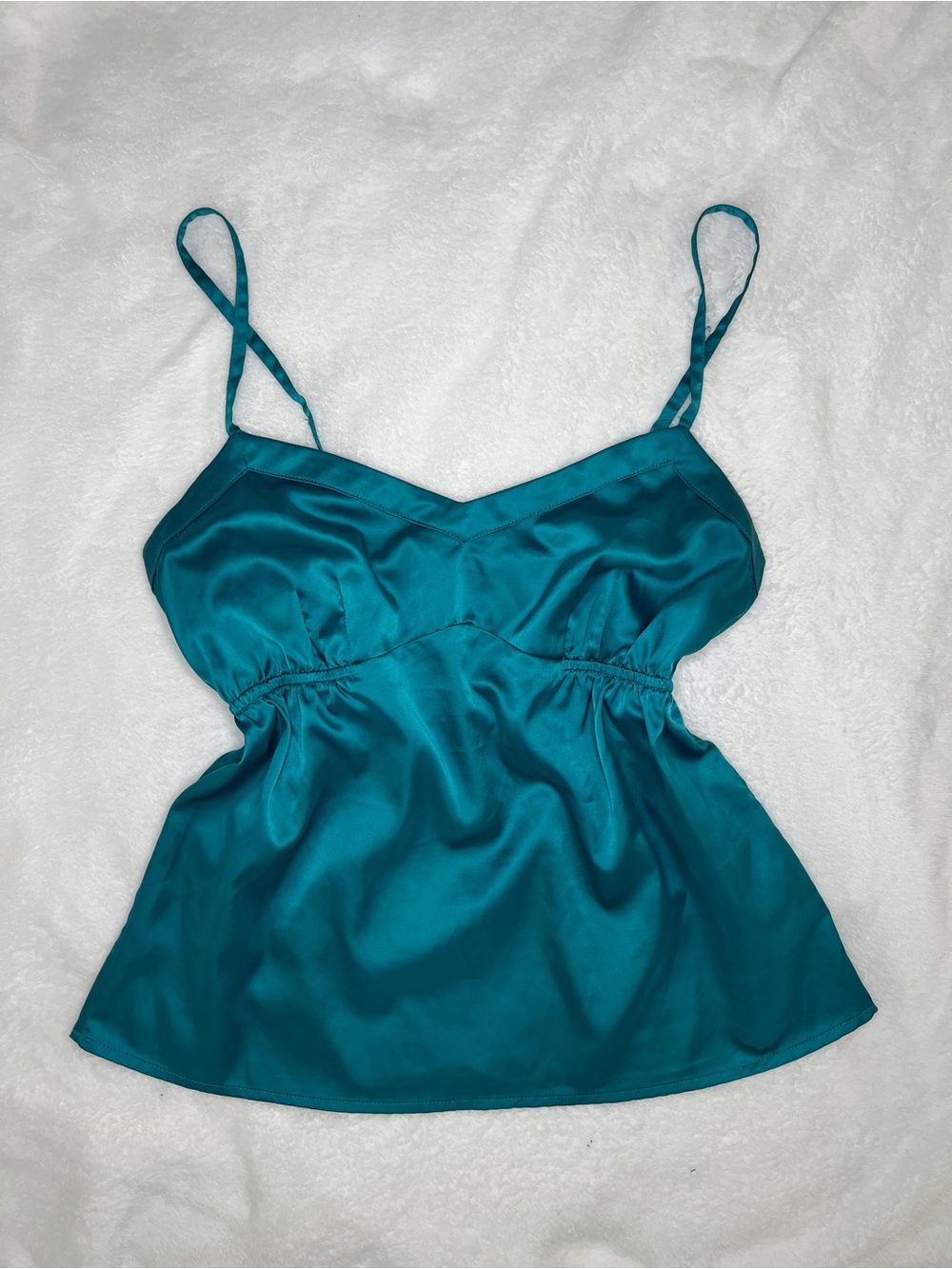 Teal 100% Silk Cami Babydoll top - Picture 2 of 4